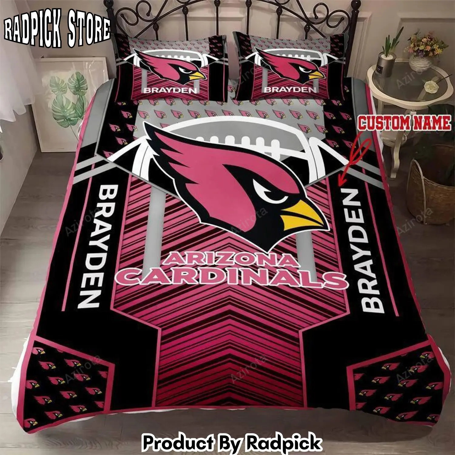 Radpick arizona cardinals 05 football personalized custom bedding sets king queen twin bedding set rp3278720